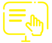 Ilustração amarela de uma mão com o dedo indicador apontando para uma tela.